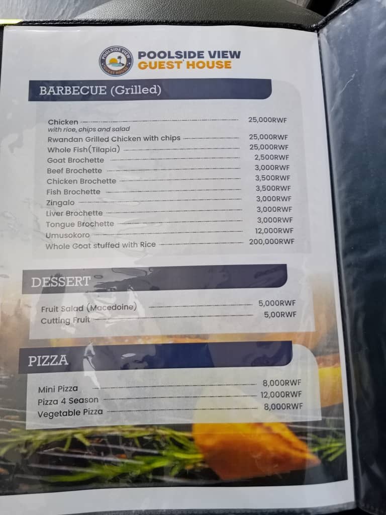 Poolside View Guest House menu page 5: Barbecue, dessert & pizza
