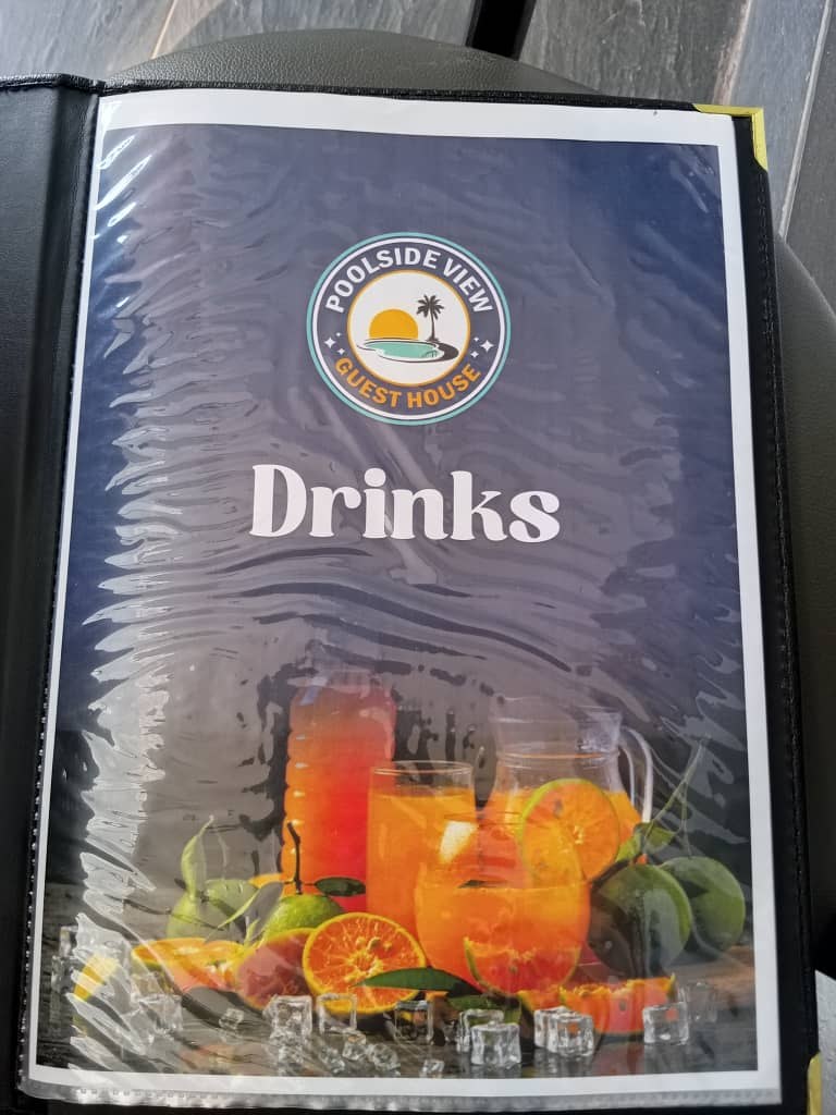 Poolside View Guest House menu page 6: Drinks